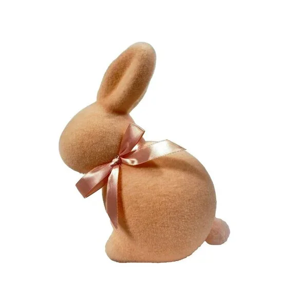 Way To Celebrate Easter Flocked Peach Bunny 9" Lightweight Decor - Picture 3 of 9